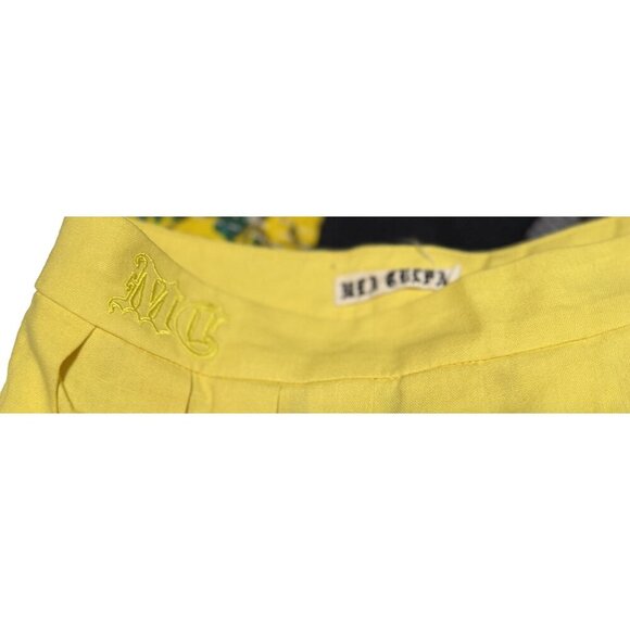 Mea Culpa Yellow Linen Cotton Pleated Mini Skirt Size Small Preppy Young Summer - Picture 2 of 10